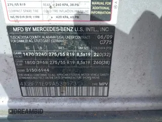 2009 Mercedes-Benz GL-Class 4.6L with VIN 4JGBF71E99A530173, listed as a IAAI auction lot 42055905 with 265,254 mi miles. Bid and sale history available at carsss.com. Image 9.