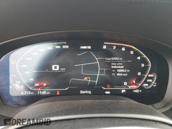 2020 BMW M5 Competition with VIN WBSJF0C00LCE03845, listed as a Copart auction lot 86736314 with 57,912 mi miles and Salvage Title. Bid and sale history available at carsss.com. Image 9.