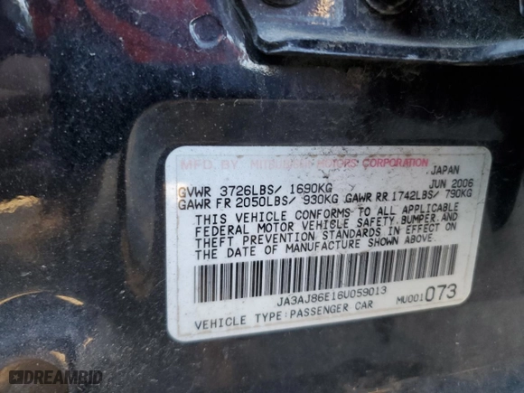 2006 Mitsubishi Lancer OZ-Rally with VIN JA3AJ86E16U059013, listed as a Copart auction lot 80056014 with 107,179 mi miles and Clean Title. Bid and sale history available at carsss.com. Image 12.