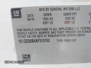 2010 Chevrolet Malibu 1LT with VIN 1G1ZC5EB4AF313792, listed as a IAAI auction lot 41906321 with 310,793 mi miles and . Bid and sale history available at DreamBid. Image 9.