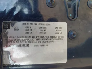 2007 Chevrolet Malibu LT w/2LT with VIN 1G1ZT57N07F228285, listed as a IAAI auction lot 41792095 with 241,431 mi miles. Bid and sale history available at carsss.com. Image 9.
