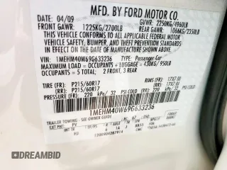 2009 Mercury Sable with VIN 1MEHM40W69G633236, listed as a Copart auction lot 61373655 with 95,506 mi miles and Salvage title. Bid and sale history available at DreamBid. Image 12.