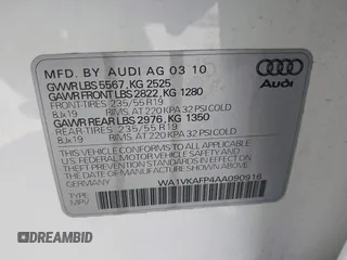 2010 Audi Q5 Prestige with VIN WA1VKAFP4AA090916, listed as a IAAI auction lot 41959624 with 236,036 mi miles and . Bid and sale history available at DreamBid. Image 9.