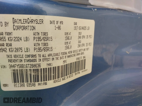 2006 Chrysler PT Cruiser Touring with VIN 3A4FY58B16T280636, listed as a IAAI auction lot 42070595 with 139,468 mi miles and . Bid and sale history available at carsss.com. Image 9.