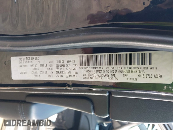 2020 Jeep Grand Cherokee Summit with VIN 1C4RJFJT6LC278002, listed as a IAAI auction lot 42115473 with 45,349 mi miles and . Bid and sale history available at DreamBid. Image 9.