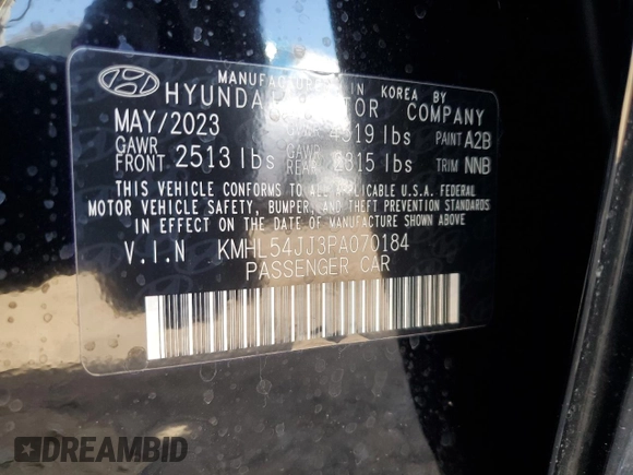 2023 Hyundai Sonata Hybrid Limited with VIN KMHL54JJ3PA070184, listed as a Copart auction lot 71865413 with 756 mi miles. Bid and sale history available at carsss.com. Image 13.