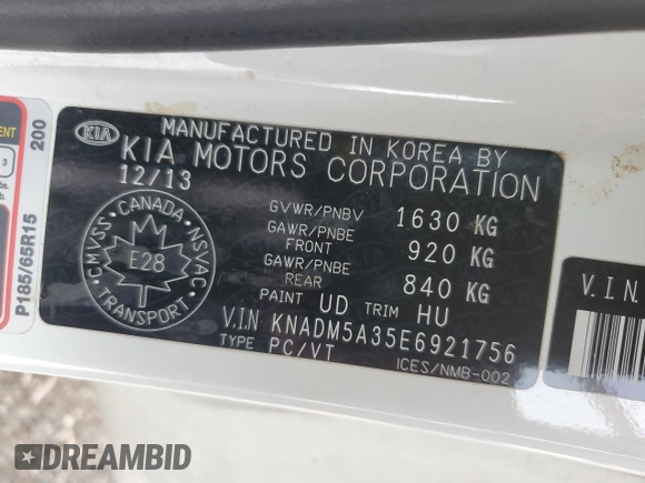 2014 Kia Rio LX with VIN KNADM5A35E6921756, listed as a Copart auction lot 84653184 with 181,703 mi miles and Salvage Title. Bid and sale history available at carsss.com. Image 12.
