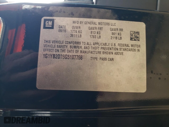 2016 Chevrolet Corvette 1LT with VIN 1G1YB2D76G5107768, listed as a Copart auction lot 80217064 with 36,688 mi miles and Salvage Title. Bid and sale history available at carsss.com. Image 12.