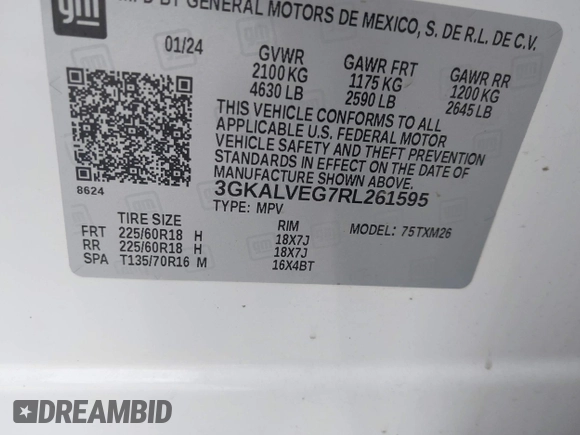 2024 GMC Terrain SLT с VIN 3GKALVEG7RL261595, выставлен на аукционе IAAI как лот 42355879 с пробегом 35 990 миль миль и . История ставок и продаж доступна на DreamBid. Изображение 9.