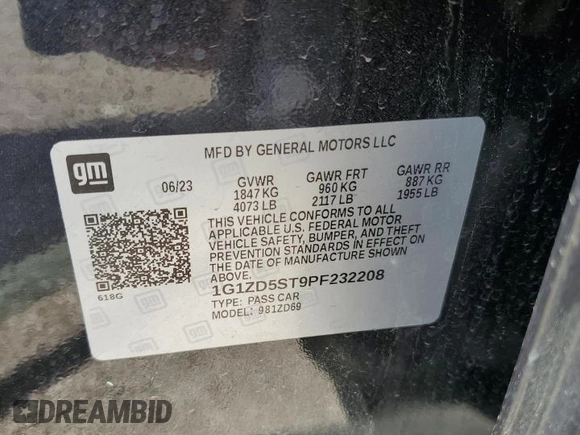 2023 Chevrolet Malibu LT with VIN 1G1ZD5ST9PF232208, listed as a Copart auction lot 53359725 with 50,509 mi miles and Non Repairable. Bid and sale history available at DreamBid. Image 13.