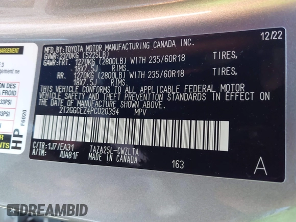 2023 Lexus NX 350 Premium with VIN 2T2GGCEZ4PC020394, listed as a IAAI auction lot 41846046 with 28,305 mi miles and . Bid and sale history available at DreamBid. Image 9.