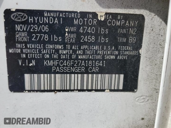 2007 Hyundai Azera SE z VIN KMHFC46F27A181641, wystawiony jako Copart lot #52485025 z przebiegiem 223 170 mil mil oraz Nie do naprawy • Non repairable. Historia ofert i sprzedaży dostępna na DreamBid. Obrazek 12.