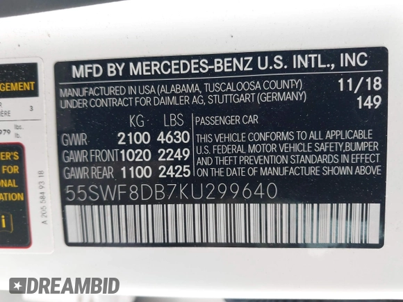 2019 Mercedes-Benz C 300 с VIN 55SWF8DB7KU299640, выставлен на аукционе IAAI как лот 41929870 с пробегом 61 130 миль миль и . История ставок и продаж доступна на DreamBid. Изображение 9.