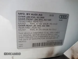2022 Audi SQ5 Prestige with VIN WA1C4AFY5N2076968, listed as a Copart auction lot 78462893 with 20,920 mi miles. Bid and sale history available at carsss.com. Image 14.