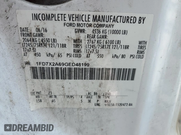 2016 Ford F-250 XL с VIN 1FD7X2A69GED48199, выставлен на аукционе Copart как лот 45689205 с пробегом 294 531 миль миль и Чистый • Clean title. История ставок и продаж доступна на DreamBid. Изображение 12.