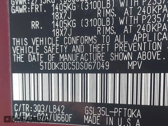 2013 Toyota Sienna XLE with VIN 5TDDK3DC5DS067049, listed as a IAAI auction lot 41650425 with 128,380 mi miles and . Bid and sale history available at DreamBid. Image 9.