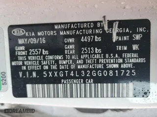 2016 Kia Optima LX with VIN 5XXGT4L32GG081725, listed as a Copart auction lot 49859185 with 193,009 mi miles and Salvage Title. Bid and sale history available at carsss.com. Image 13.