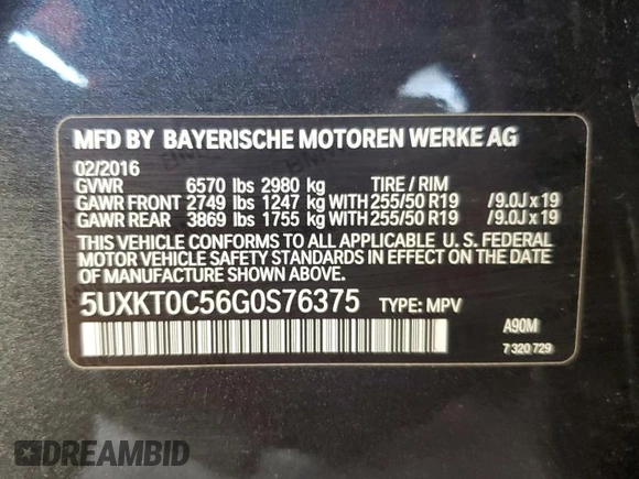 2016 BMW X5 xDrive40e with VIN 5UXKT0C56G0S76375, listed as a Copart auction lot 54694565 with 82,807 mi miles and Clean Title. Bid and sale history available at DreamBid. Image 12.