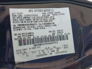 2005 Mercury Sable LS z VIN 1MEHM55S95A632753, wystawiony jako IAAI lot #42865580 z przebiegiem 168 420 mil mil oraz . Historia ofert i sprzedaży dostępna na DreamBid. Obrazek 9.