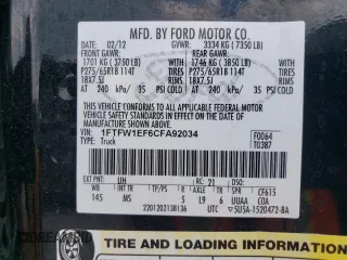2012 Ford F-150 XL with VIN 1FTFW1EF6CFA92034, listed as a Copart auction lot 62896014 with 137,113 mi miles and Salvage Title. Bid and sale history available at carsss.com. Image 12.