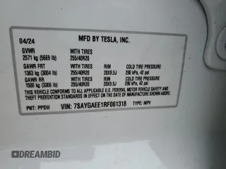 2024 Tesla Model Y Long Range with VIN 7SAYGAEE1RF061318, listed as a Copart auction lot 81142444 with 3,249 mi miles and Salvage Title. Bid and sale history available at DreamBid. Image 12.