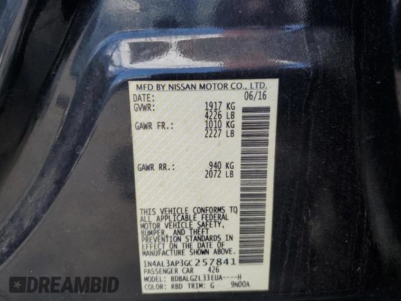 2016 Nissan Altima S с VIN 1N4AL3AP3GC257841, выставлен на аукционе Copart как лот 62206815 с пробегом 123 197 миль миль и Списание • Salvage title. История ставок и продаж доступна на DreamBid. Изображение 12.