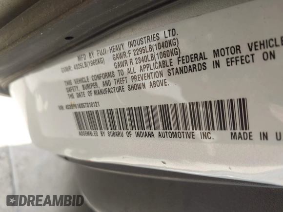 2005 Subaru Legacy with VIN 4S3BP616357310121, listed as a IAAI auction lot 42799903 with 148,811 mi miles and . Bid and sale history available at DreamBid. Image 9.