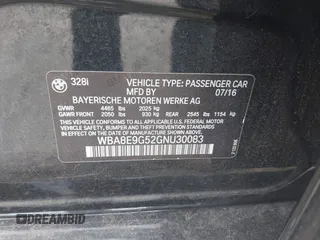 2016 BMW 3 Series 328i with VIN WBA8E9G52GNU30083, listed as a IAAI auction lot 41811439 with 55,396 mi miles. Bid and sale history available at carsss.com. Image 9.