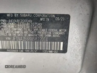 2021 Subaru WRX STI with VIN JF1VA2E66M9822014, listed as a IAAI auction lot 42499316 with 55,625 mi miles and . Bid and sale history available at DreamBid. Image 9.