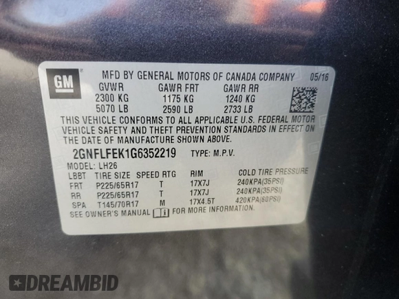 2016 Chevrolet Equinox LT with VIN 2GNFLFEK1G6352219, listed as a Copart auction lot 44397845 with 160,633 mi miles and Salvage Title. Bid and sale history available at carsss.com. Image 14.