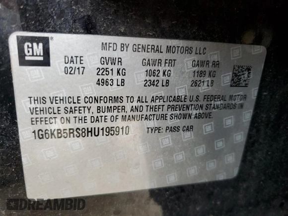 2017 Cadillac CT6 AWD with VIN 1G6KB5RS8HU195910, listed as a Copart auction lot 85089084 with 69,342 mi miles and Salvage title. Bid and sale history available at DreamBid. Image 12.
