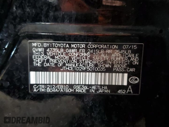 2015 Lexus IS 350 with VIN JTHCE1D29F5010035, listed as a Copart auction lot 81628184 with 121,441 mi miles and Salvage Title. Bid and sale history available at carsss.com. Image 13.