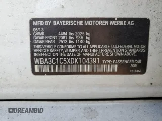 2013 BMW 3 Series 328i with VIN WBA3C1C5XDK104391, listed as a Copart auction lot 49204125 with 208,339 mi miles and Clean Title. Bid and sale history available at carsss.com. Image 12.