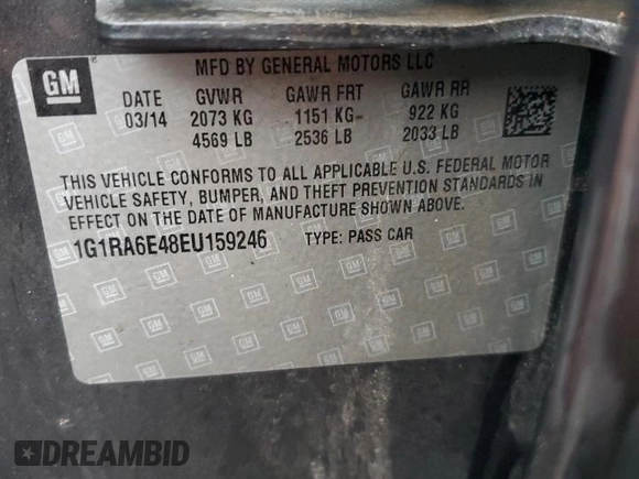 2014 Chevrolet Volt with VIN 1G1RA6E48EU159246, listed as a Copart auction lot 50053515 with 134,297 mi miles and Salvage Title. Bid and sale history available at carsss.com. Image 12.