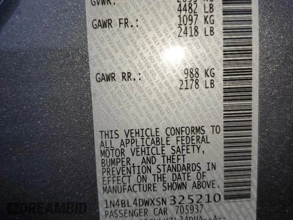 2025 Nissan Altima SV with VIN 1N4BL4DWXSN325210, listed as a Copart auction lot 85750634 with 7,429 mi miles and Clean Title. Bid and sale history available at DreamBid. Image 12.