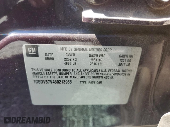 2008 Cadillac CTS RWD z VIN 1G6DV57V480213968, wystawiony jako Copart lot #48681545 z przebiegiem Nie podano mil oraz Szkoda całkowita • Salvage title. Historia ofert i sprzedaży dostępna na DreamBid. Obrazek 14.