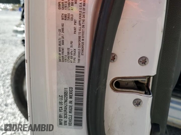 2022 Ram 2500 Tradesman with VIN 3C6UR4HJ7NG200511, listed as a Copart auction lot 73597674 with 105,042 mi miles and Salvage title. Bid and sale history available at DreamBid. Image 13.