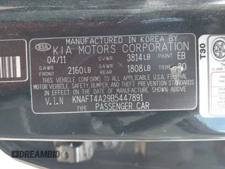 2011 Kia Forte LX with VIN KNAFT4A29B5447891, listed as a IAAI auction lot 42066343 with 166,773 mi miles. Bid and sale history available at carsss.com. Image 9.