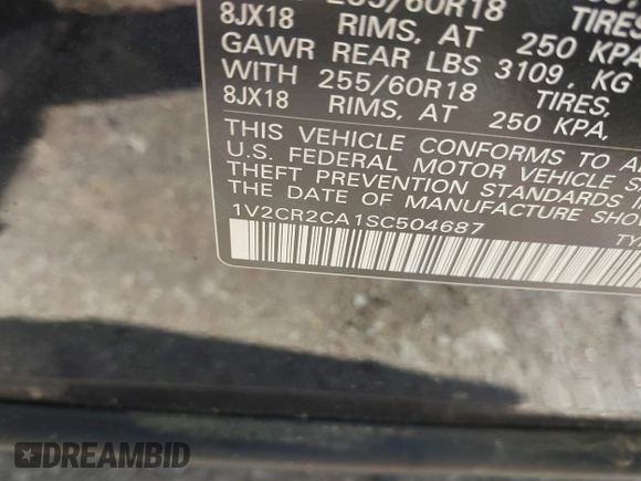 2025 Volkswagen Atlas SE with VIN 1V2CR2CA1SC504687, listed as a IAAI auction lot 42171699 with 1,847 mi miles and . Bid and sale history available at DreamBid. Image 9.