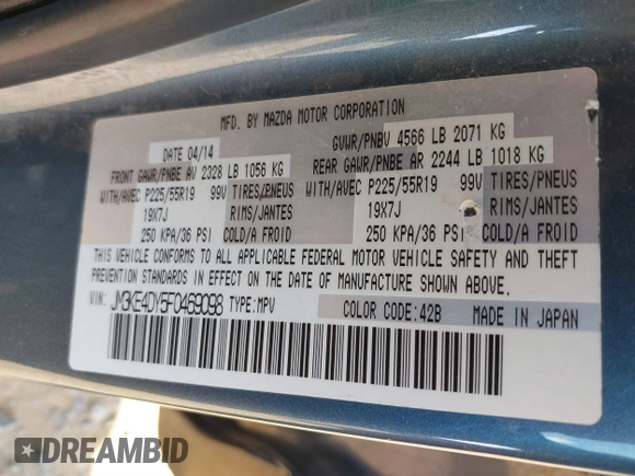 2015 Mazda CX-5 Grand Touring with VIN JM3KE4DY5F0469098, listed as a IAAI auction lot 41858792 with 174,883 mi miles. Bid and sale history available at carsss.com. Image 9.