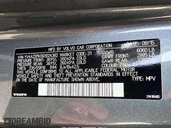 2016 Volvo XC90 T6 Momentum z VIN YV4A22PK0G1024382, wystawiony jako IAAI lot #41911391 z przebiegiem 204 824 mil mil oraz . Historia ofert i sprzedaży dostępna na DreamBid. Obrazek 8.