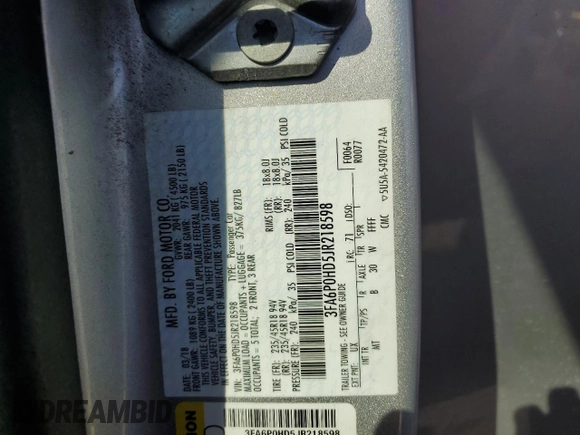 2018 Ford Fusion SE with VIN 3FA6P0HD5JR218598, listed as a Copart auction lot 48628155 with 89,785 mi miles and Salvage Title. Bid and sale history available at carsss.com. Image 14.