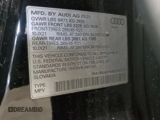 2021 Audi Q8 Premium Plus with VIN WA1BVAF15MD035173, listed as a Copart auction lot 42210225 with 55,389 mi miles and Clean Title. Bid and sale history available at carsss.com. Image 13.