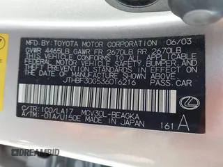 2003 Lexus ES with VIN JTHBF30G536016216, listed as a IAAI auction lot 41888373 with 108,522 mi miles. Bid and sale history available at carsss.com. Image 9.