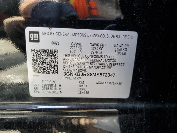 2021 Chevrolet Blazer LT with VIN 3GNKBJRS8MS572047, listed as a Copart auction lot 55783135 with 96,744 mi miles and Salvage title. Bid and sale history available at DreamBid. Image 13.