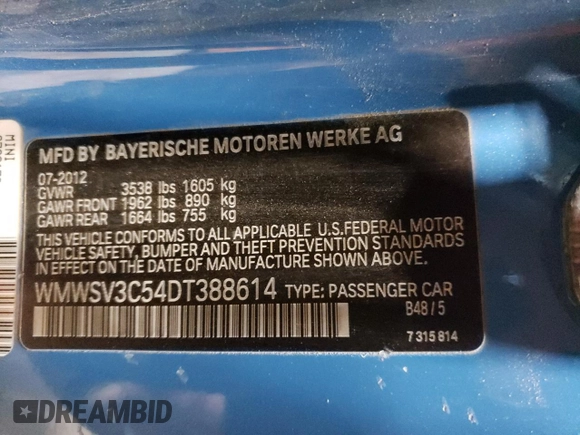 2013 MINI Hardtop S z VIN WMWSV3C54DT388614, wystawiony jako Copart lot #60565225 z przebiegiem 86 138 mil mil oraz Czysty tytuł • Clean title. Historia ofert i sprzedaży dostępna na DreamBid. Obrazek 12.