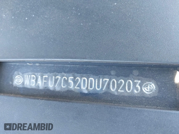 2013 BMW 5 Series 535i xDrive with VIN WBAFU7C52DDU70203, listed as a IAAI auction lot 41706253 with Not provided miles and . Bid and sale history available at DreamBid. Image 9.