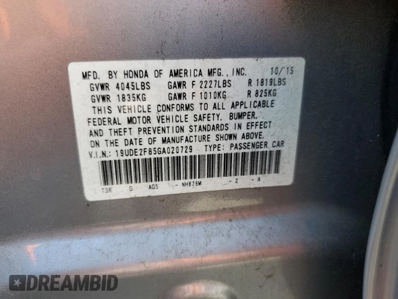 2016 Acura ILX Premium with VIN 19UDE2F85GA020729, listed as a Copart auction lot 59272325 with 173,091 mi miles and Salvage title. Bid and sale history available at DreamBid. Image 12.