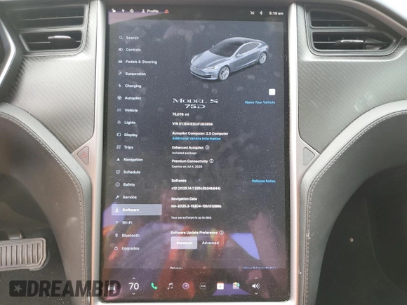 2018 Tesla Model S 75D with VIN 5YJSA1E20JF283959, listed as a Copart auction lot 59386465 with 75,078 mi miles and Salvage title. Bid and sale history available at DreamBid. Image 9.