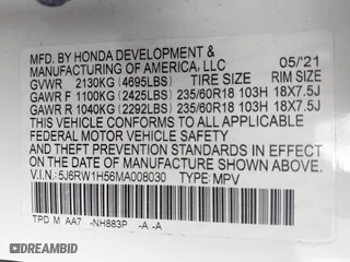 2021 Honda CR-V EX with VIN 5J6RW1H56MA008030, listed as a IAAI auction lot 41165586 with 56,835 mi miles. Bid and sale history available at carsss.com. Image 9.